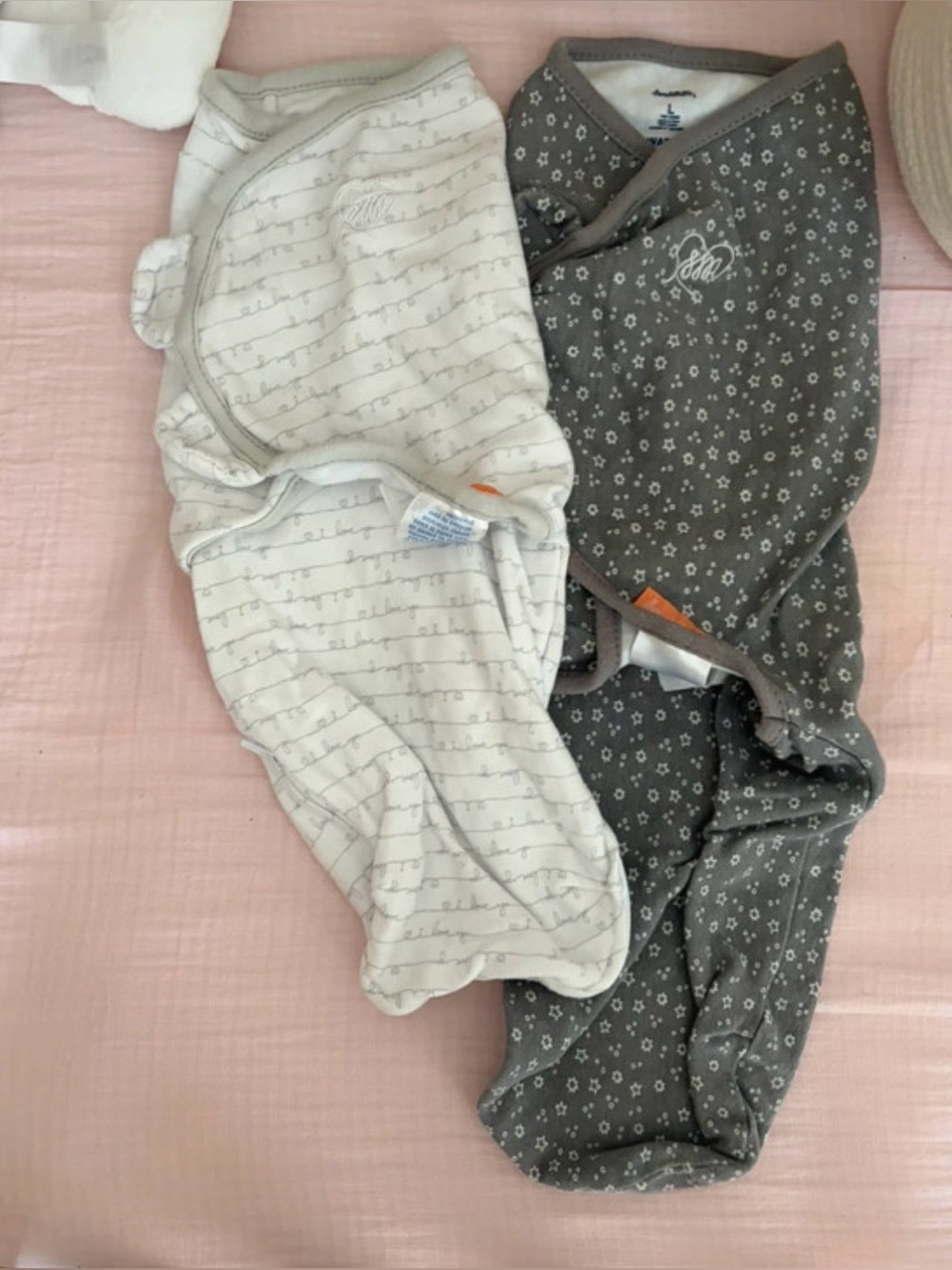 Gray and White Floral & Script Baby Swaddle Me Swaddle Set